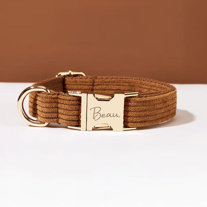 Collier chien personnalisé velours côtelé marron café