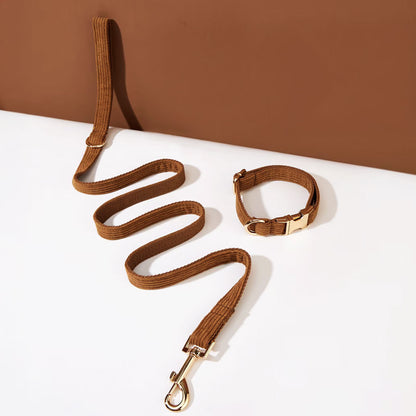 Collier chien personnalisé velours côtelé marron café