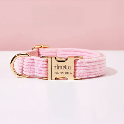 Collier chien personnalisé velours côtelé rose