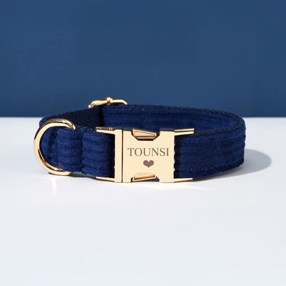 Collier chien personnalisé velours côtelé bleu marine
