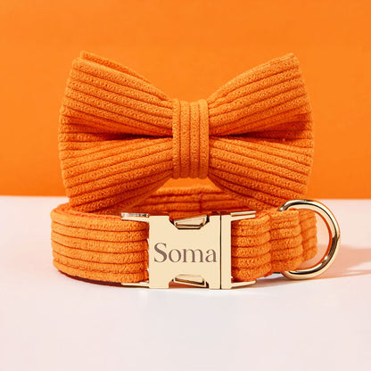 Collier chien personnalisé velours côtelé orange