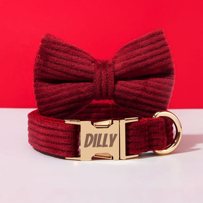Collier chien personnalisé velours côtelé bordeaux