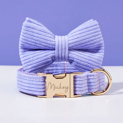 Collier chien personnalisé velours côtelé lilas
