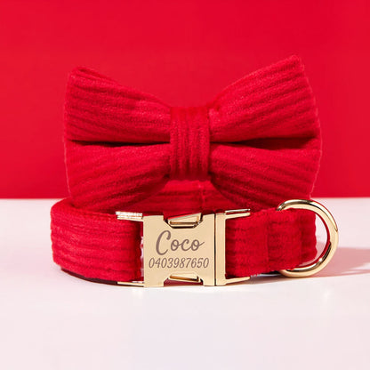 Collier chien personnalisé velours côtelé rouge