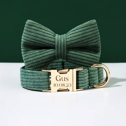Collier chien personnalisé velours côtelé vert forêt