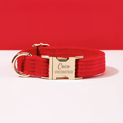 Collier chien personnalisé velours côtelé rouge